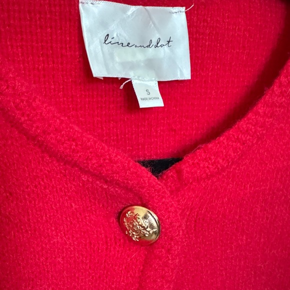 Line & Dot Vibrant Red Cardigan with Gold Buttons - Picture 2 of 2